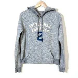 Abercrombie & Fitch Y2K Spellout Pullover Hoodie Embroidered Heather Gray Preppy